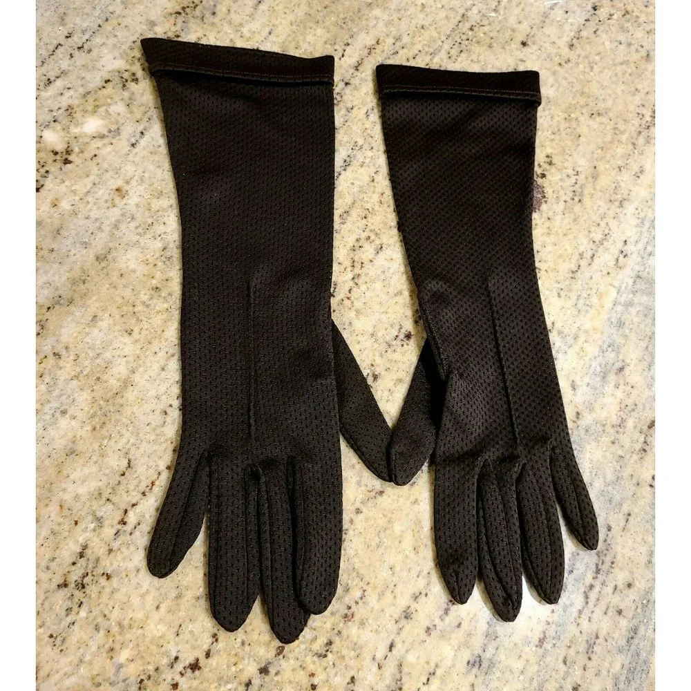 Vintage Kayser Nylon Pierced Driving Opera Formal Costume Brown Gloves. 7.5 USA